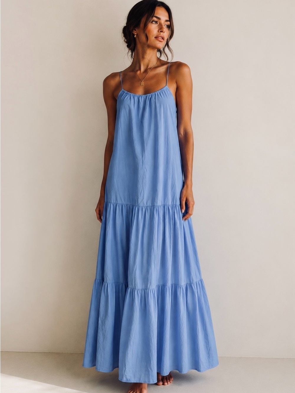 TAYLOR TILLMAN NEW YORK Ashley Dress.  Blue Halter Open Back Tiered Maxi NWOT